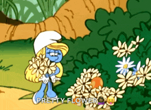 Smurfette Pick Flowers GIF - Smurfette Pick Flowers Flower Picking GIFs