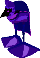 a drawing of a bird with a purple cape on