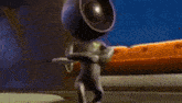 a cartoon character with a speaker in his head is dancing .