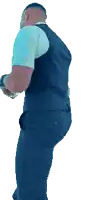 a man wearing a vest and pants is standing in front of a white background