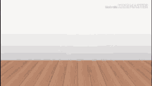 a drawing of a girl with a gun is on a wooden floor