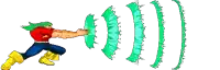 a pixel art of a man with green hair and a red shirt