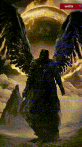 a painting of a man with wings and the word wella on the bottom right