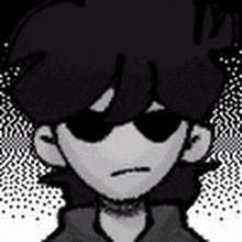 a black and white drawing of a person wearing sunglasses and choker .