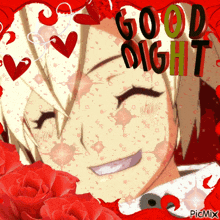 a picture of a man with the words good night written above him