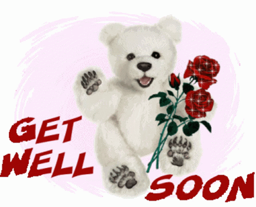Teddy Bear Holding A Purple Sign That Says Get Well Soon Stock