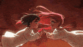 a drawing of two girls holding hands with their eyes closed