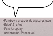 a speech bubble with the words femboy y creador de avatares uwu