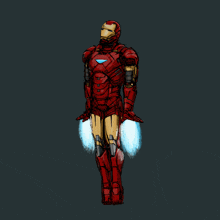 a drawing of a man in a red suit with blue wings