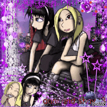 a cartoon of three girls sitting on a bench with dani and shady written in the corner