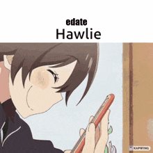 a picture of a girl with the words edate hawlie on it
