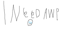 a drawing of the word weed awp with a blue circle