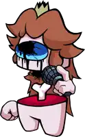 a cartoon character holding a microphone with a crown on her head