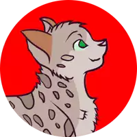 a drawing of a cat with green eyes on a red circle