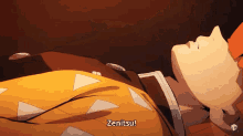 a man is laying down and says zenitsu on the bottom right