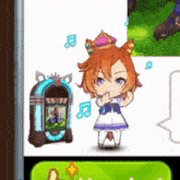 a girl with a crown is standing next to a jukebox
