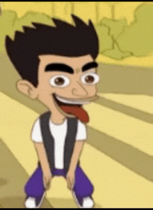 a cartoon character with his tongue hanging out and a big smile on his face