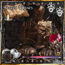 a picture of a skeleton with the words sweet kisses written on it
