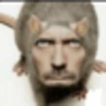 a close up of a person 's face with a lion 's head on it .