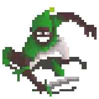 a pixel art of a person with a green hood and a bow and arrow