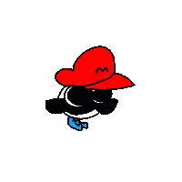 a cartoon character is wearing a red hat and a blue tie .