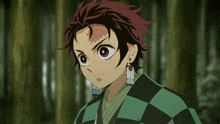 a close up of a cartoon character with a checkered shirt