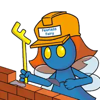 a cartoon of a blue fairy wearing a hard hat that says " fearless fairy "