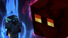 a minecraft character is standing in front of a red block
