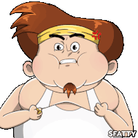a cartoon of a fat man with a headband and the word fatty below him