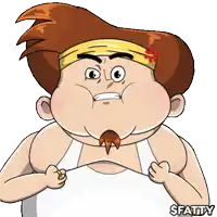 a cartoon of a fat man with a headband and the word fatty below him