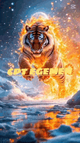 a tiger is surrounded by flames and is flying over a river .