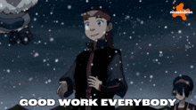 a nickelodeon ad with a boy in the snow and the words good work everybody