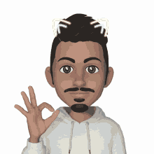 a man with a beard and cat ears on his head giving an ok sign