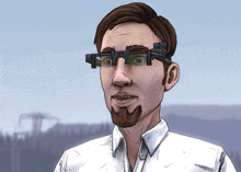 a cartoon drawing of a man wearing glasses with natalie de corsair 25 written on the bottom