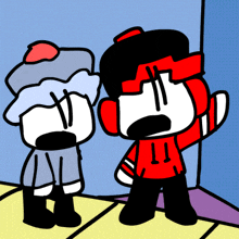 two cartoon characters standing next to each other one in a red shirt with the number 11 on it