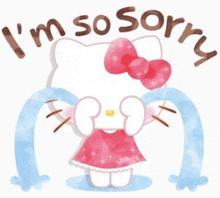 hello kitty is crying with tears coming out of her eyes and says `` i 'm so sorry '' .