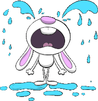 a cartoon rabbit is crying with tears coming out of his eyes