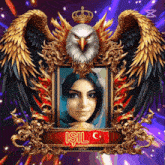 a picture of a woman in a frame with an eagle and the name isil on it