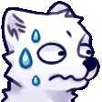 a cartoon of a white cat with tears on its face .