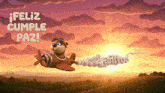 a cartoon otter flying a plane with the words feliz cumple paz