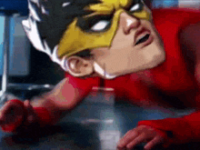 a cartoon character wearing a yellow mask and a red shirt