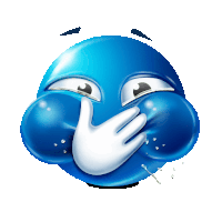 a blue smiley face with a white hand covering its mouth