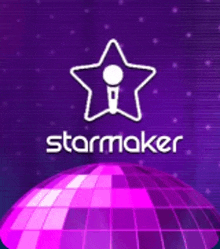 a logo for starmaker with a star and microphone on a purple background