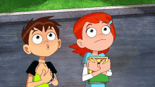 a boy and a girl standing next to each other with a book that says adventure on it