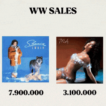 a poster showing shania twain and tyla 's sales