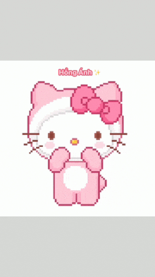 a pixel art drawing of a hello kitty with a bow