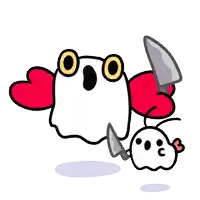 a cartoon ghost is holding a knife in its hand .