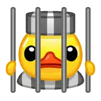 a yellow rubber duck in a jail cell with bars