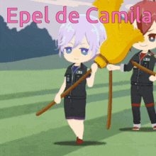 a cartoon of a girl holding a broom with the name epel de camila written above her