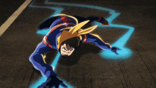 a cartoon character with a red white and blue jacket on